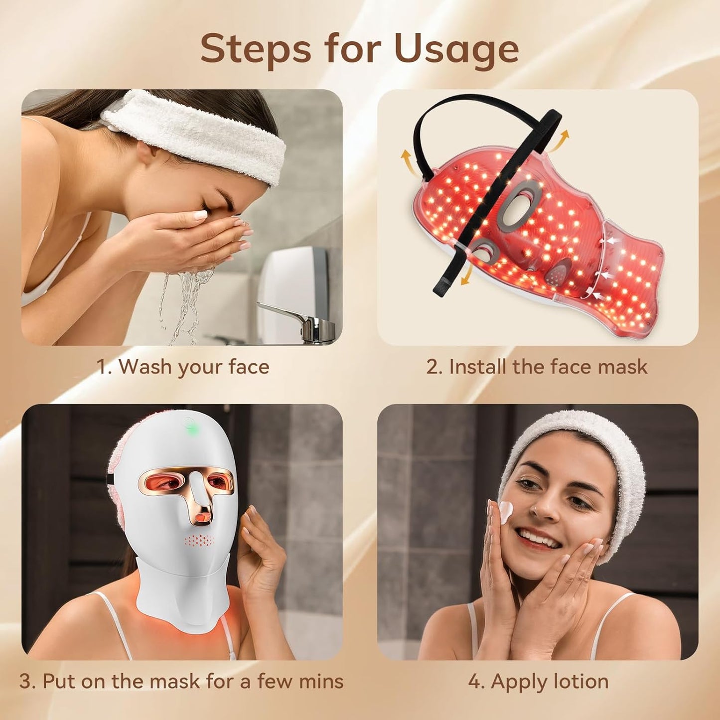 Red Light Therapy Mask for Face,Cordless LED Face Mask Light Therapy,Usb C Rechargeable,Infrared Lights Masks for Home Working Travel Yoga Sleep (Pure Black)