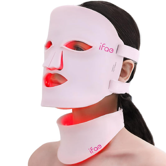 Red Light Therapy Mask for Face and Neck, 7 Colors Led Face Mask Light Therapy with Eye Protection and Remote, Rechargeable Ergonomic Design for True Anti-Wrinkles Skincare at Home (Pink)