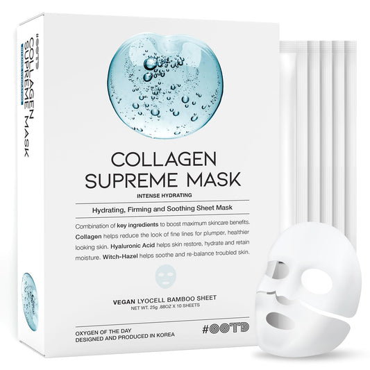 Collagen Hydrating Sheet Masks for Face Korean anti Aging Mask Sheet for Dry Skin & Sensitive Skin, EVE Vegan, Not Tested on Animals, No Parabens, No Sulfates, Hyaluronic Acid, Witch Hazel 10EA