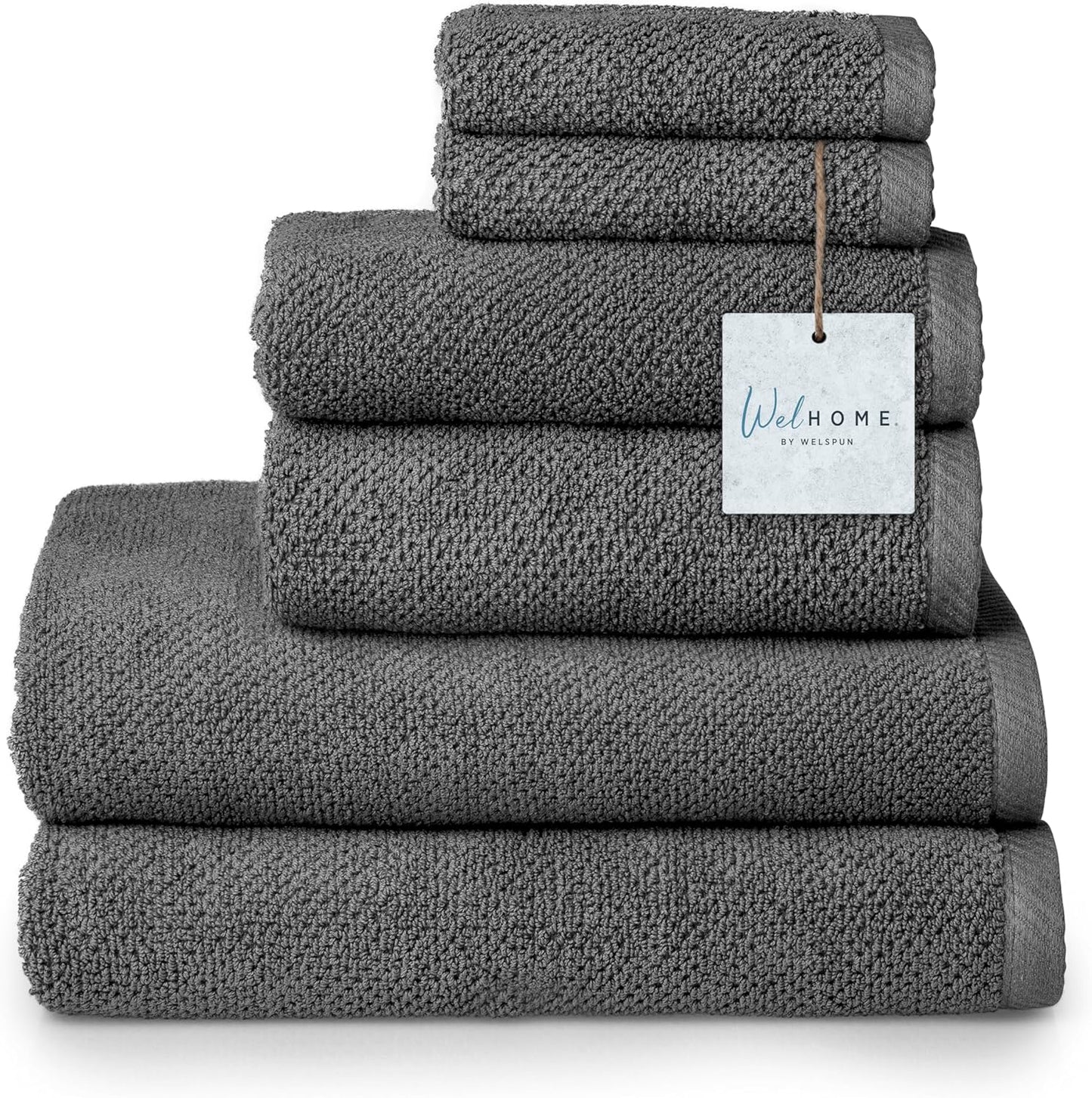Franklin 100% Cotton Popcorn Textured Towel Set - 6 Piece 600 GSM, Soft & Plush, 2 Bath Towels, 2 Hand Towels, 2 Washcloths, Dark Gray