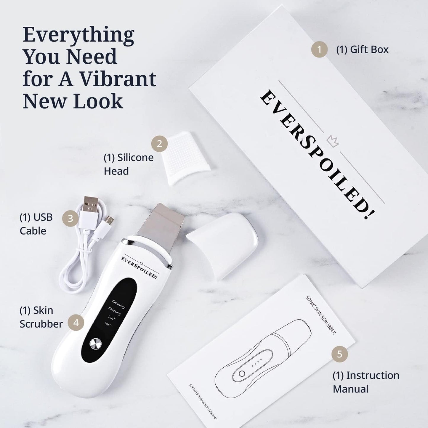 Skin Scrubber Face Spatula – Gentle Cleaner Skin Spatula/Pore Cleaner Tool - Face Spatula Blackhead Remover 4 in 1 – Pearl White