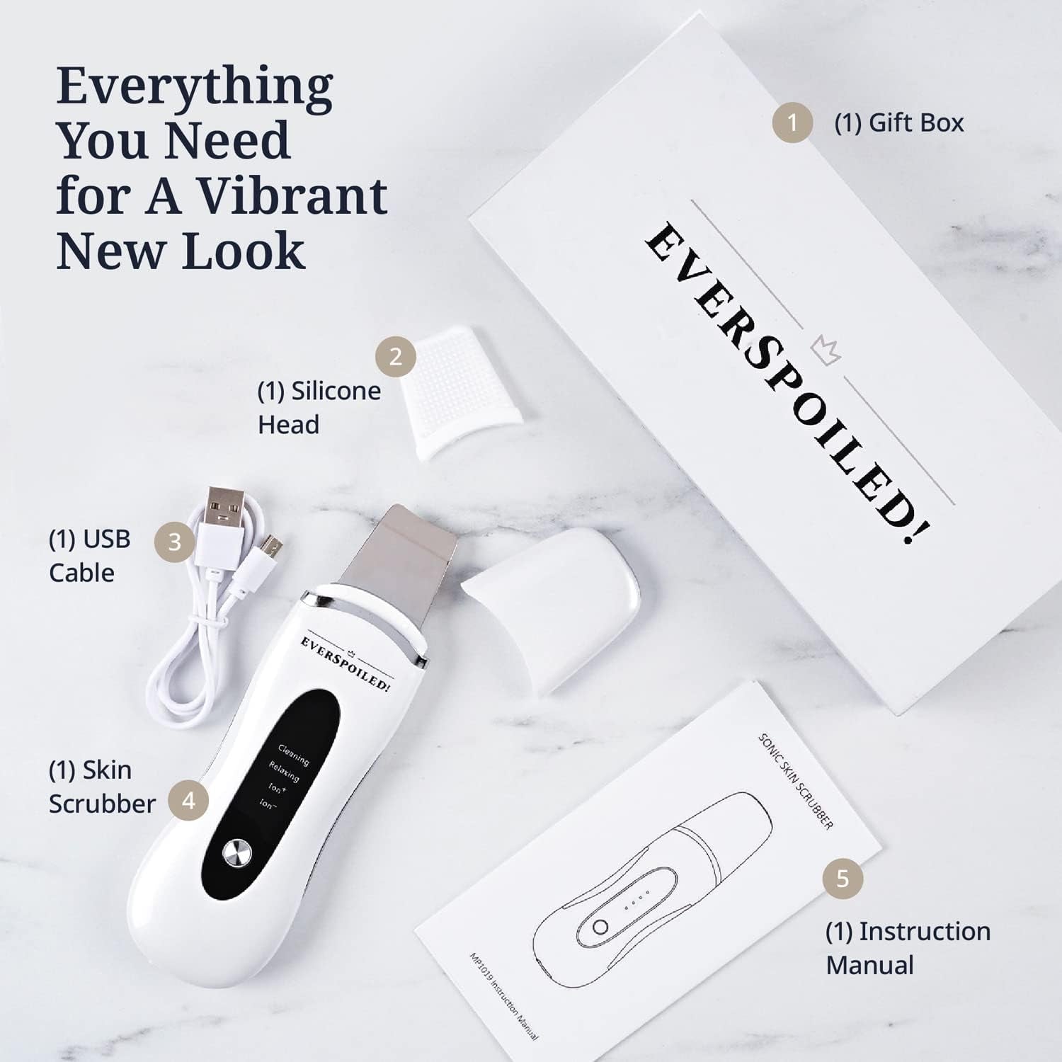 Skin Scrubber Face Spatula – Gentle Cleaner Skin Spatula/Pore Cleaner Tool - Face Spatula Blackhead Remover 4 in 1 – Pearl White