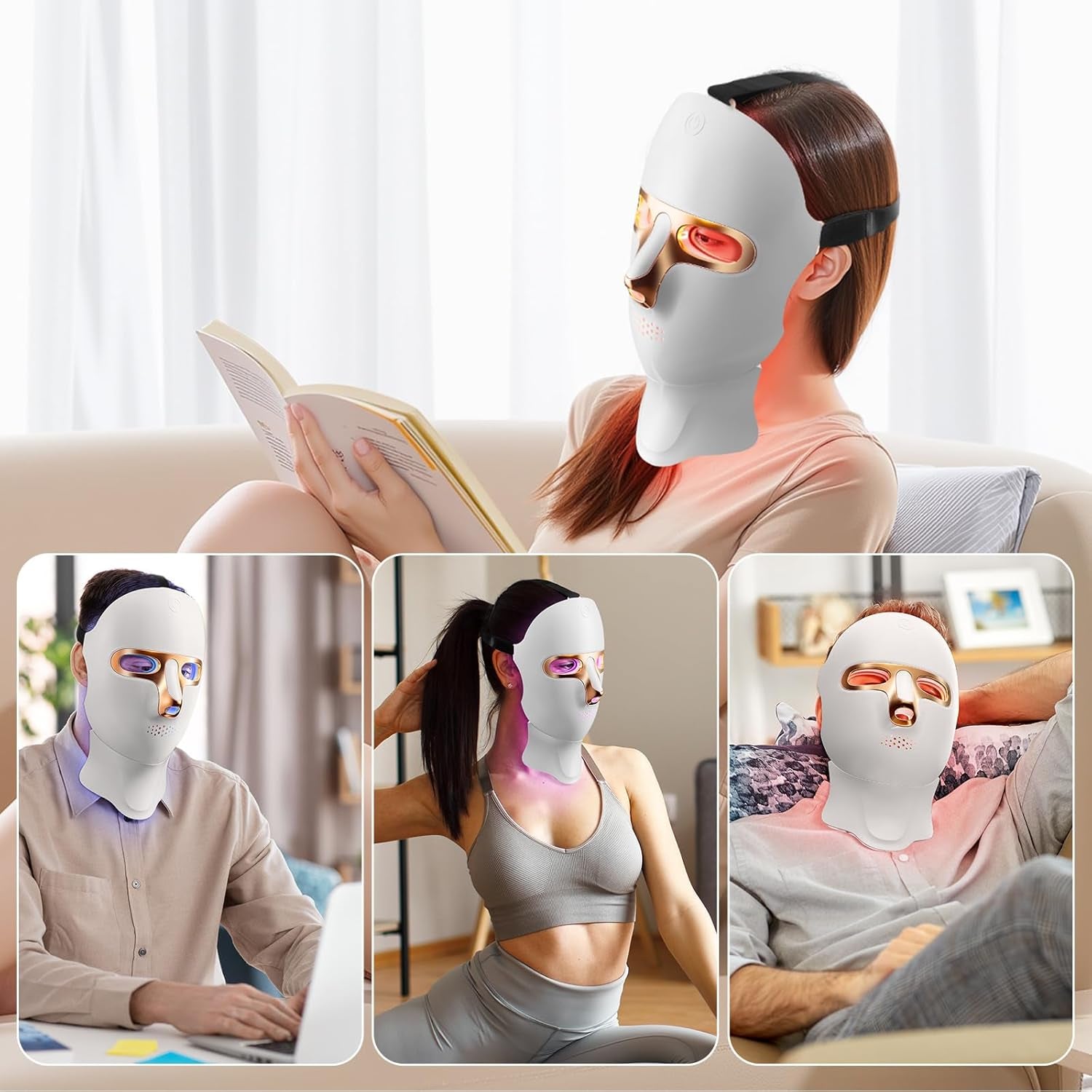 Red Light Therapy Mask for Face,Cordless LED Face Mask Light Therapy,Usb C Rechargeable,Infrared Lights Masks for Home Working Travel Yoga Sleep (Pure Black)