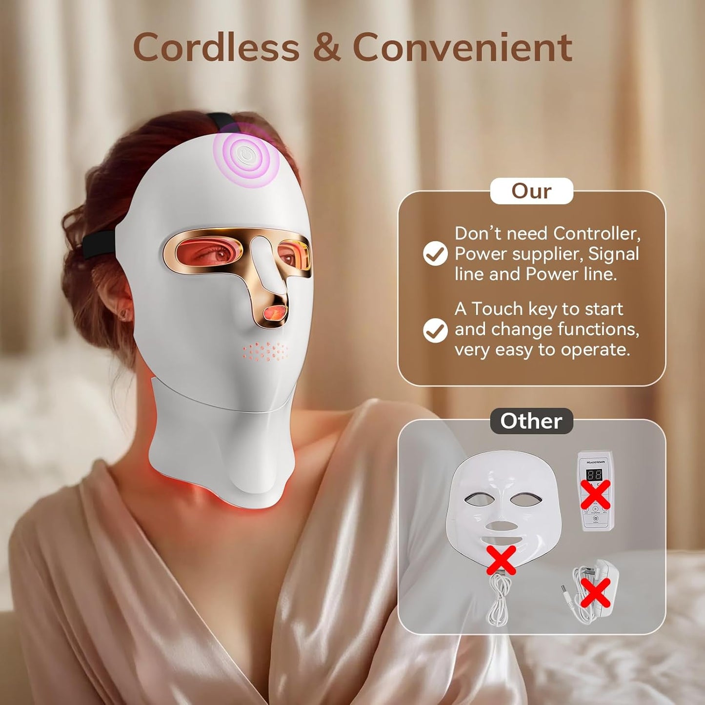 Red Light Therapy Mask for Face,Cordless LED Face Mask Light Therapy,Usb C Rechargeable,Infrared Lights Masks for Home Working Travel Yoga Sleep (Pure Black)