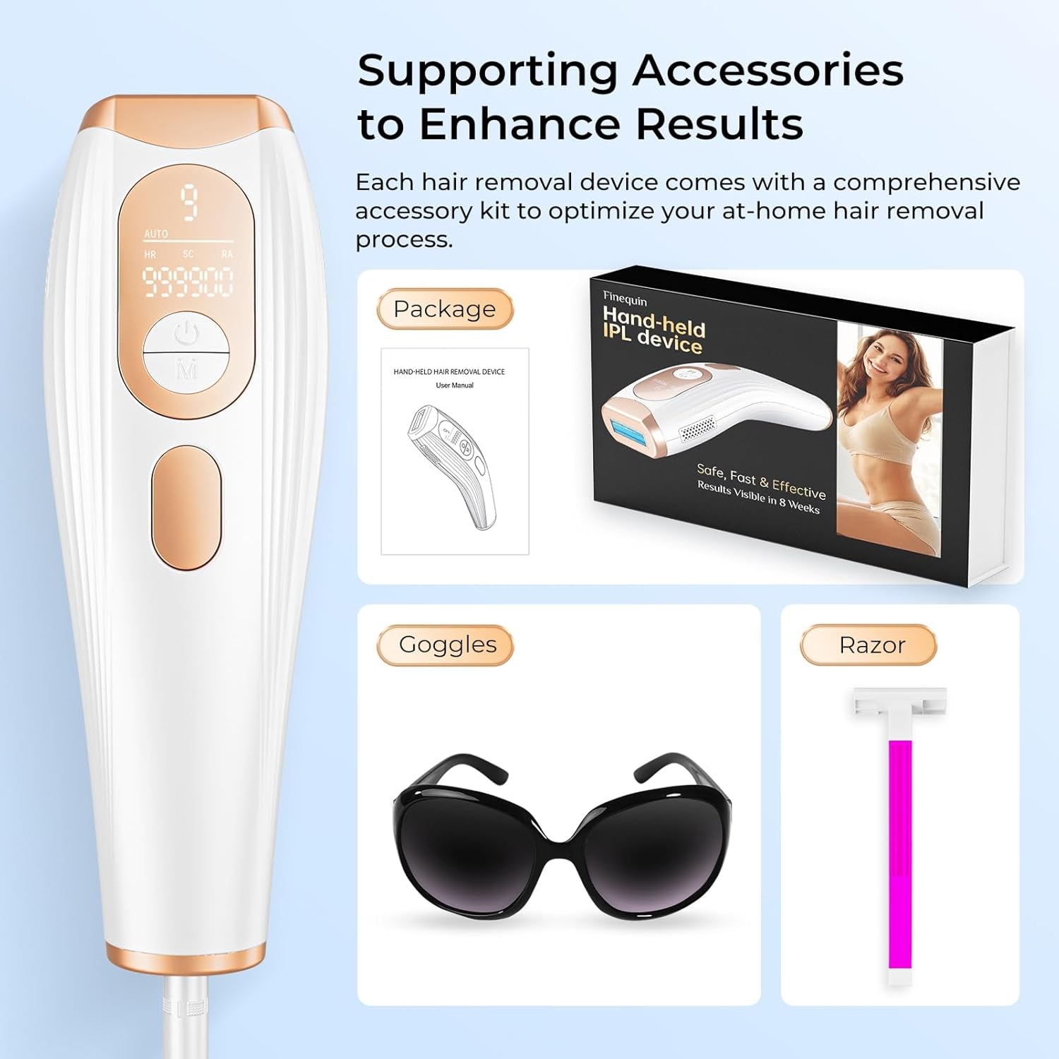 Laser Hair Removal, IPL Laser Hair Removal for Women and Men Permanent, Hair Removal Device with 3.0 IPL Red Light Wave, Home Laser Hair Removal Device for Facial Legs Armpits Bikini Body Use
